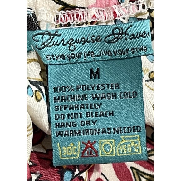 Turquoise Haven Tan Floral Print Tunic Blouse Bell Sleeve Size L Style Your Life - Picture 8 of 10